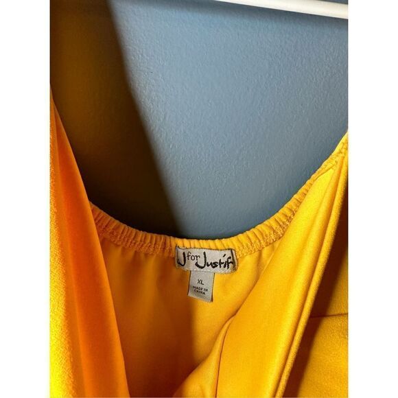 J for Justify Jumpsuit Off the Shoulder Belted Mustard Yellow Size XL - Picture 2 of 4